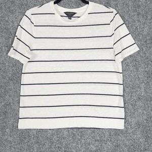 anana Republic Linen Blend Striped T Shirt White Navy Short Sleeve Women's M